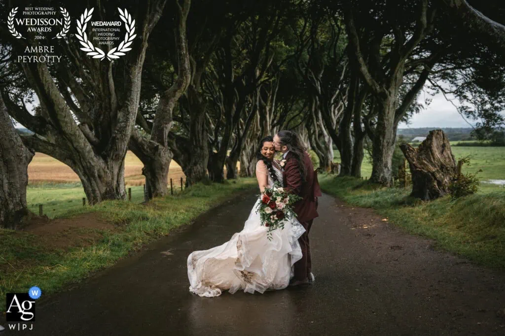 Couple in lush green woods during an intimate elopement ceremony
