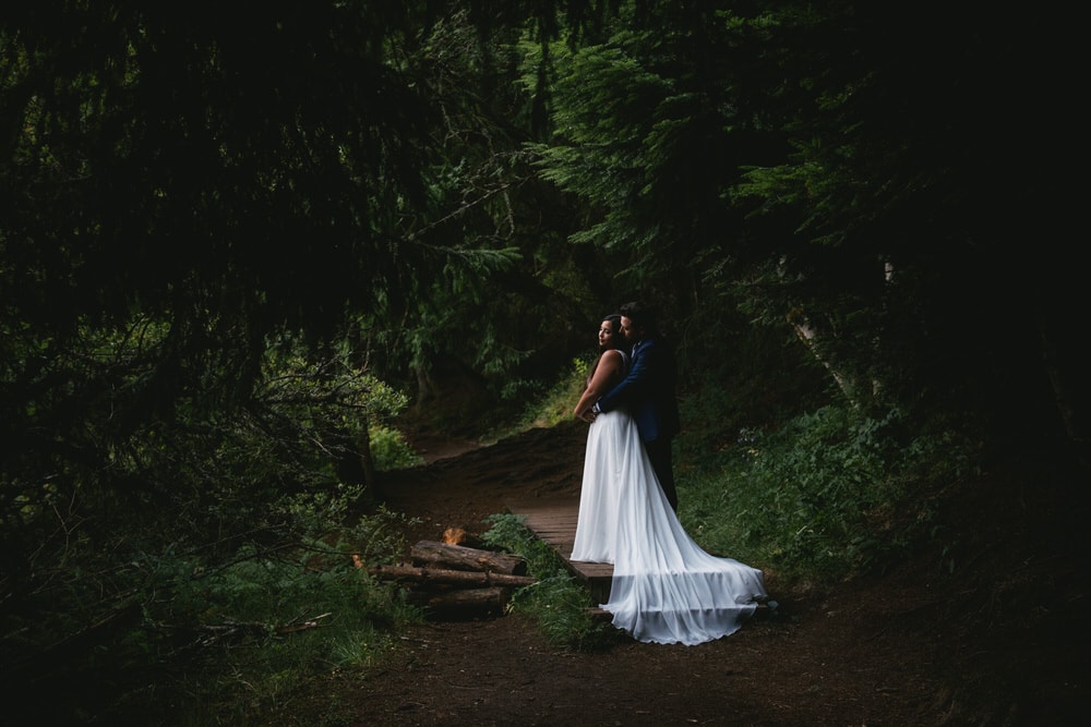 France elopement example - couple photos in the forest