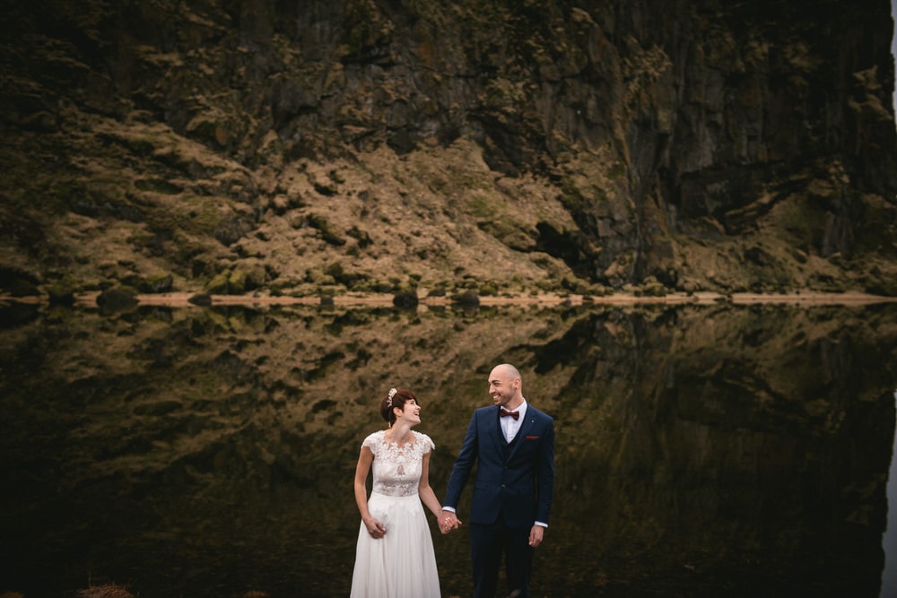 Iceland elopement example - couple photos by the beach