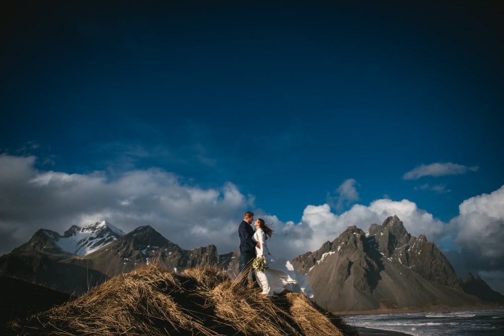 Iceland elopement example - ceremony on Stoksness