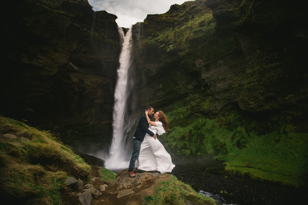 Iceland elopement example - couple photos in Kvernufoss
