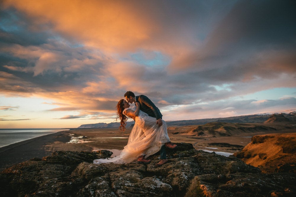 Iceland elopement example - couple photos on a mountain