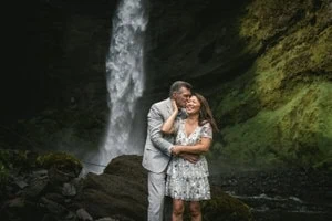 Happy couple sharing their Zephyr & Luna luxury elopement testimonial.