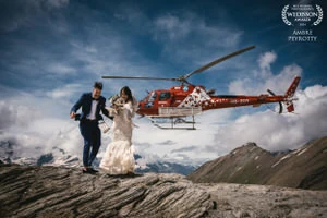Couple sharing their story of their luxury elopement planned by Zephyr & Luna.