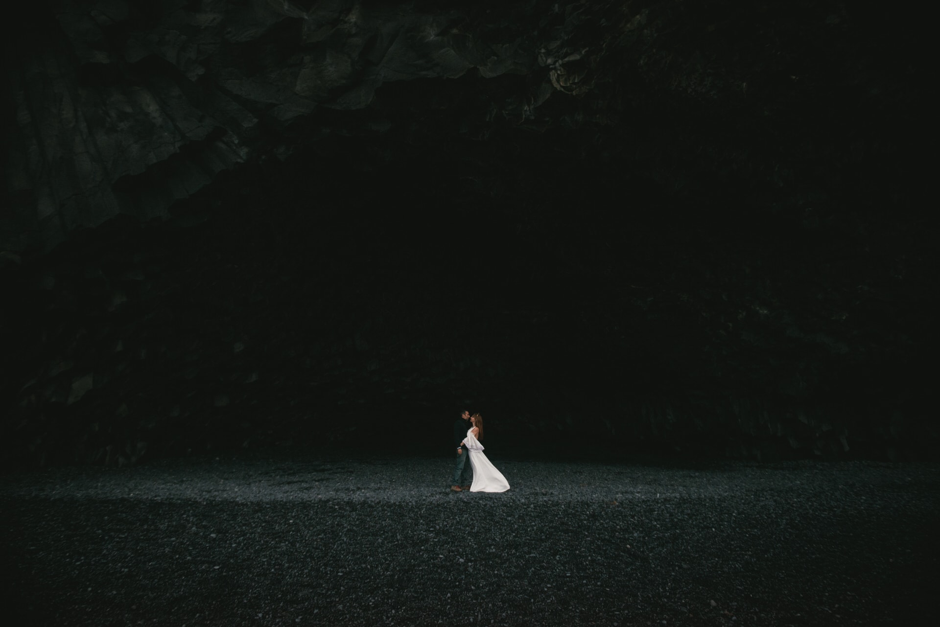 Post-wedding session on a black beach in Iceland