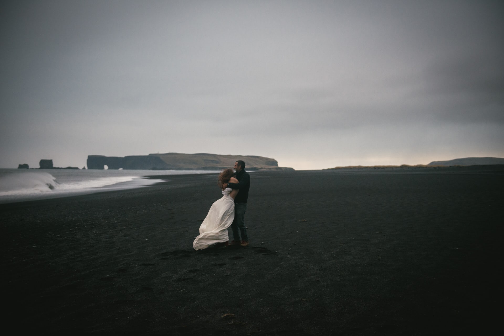 Post-wedding session on a black beach in Iceland