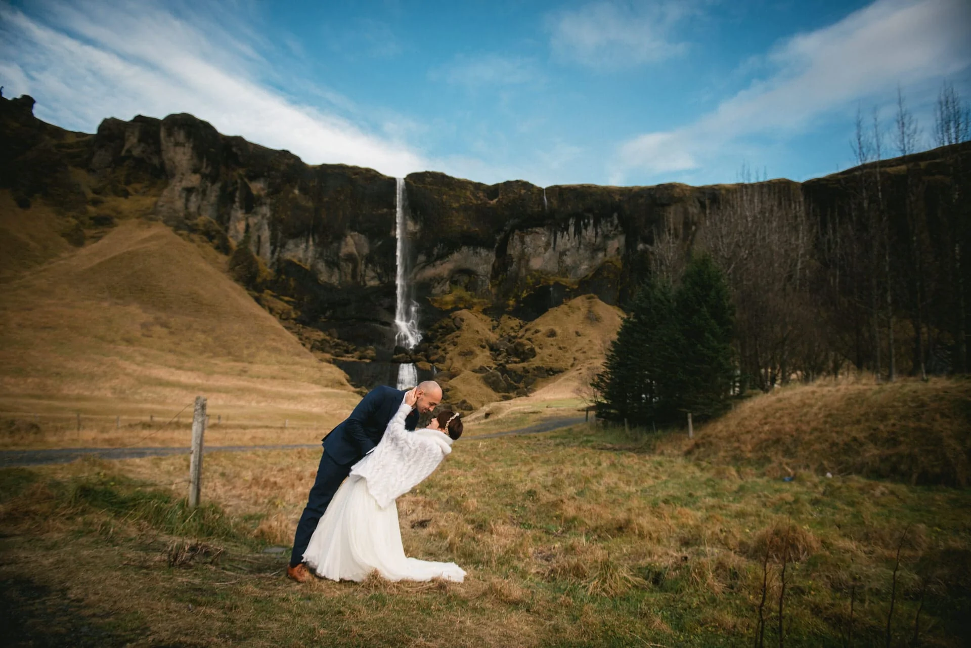 Iceland elopement by a waterfall