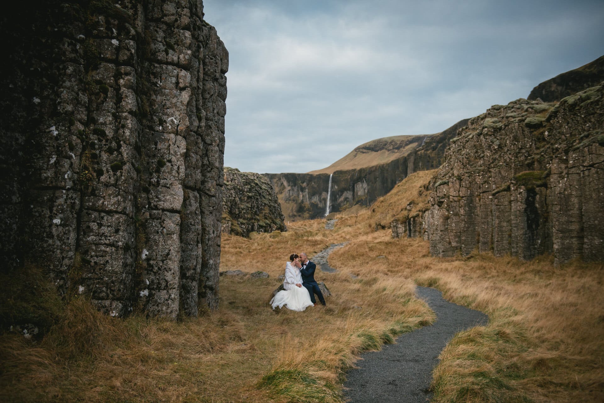 Iceland elopement by a waterfall