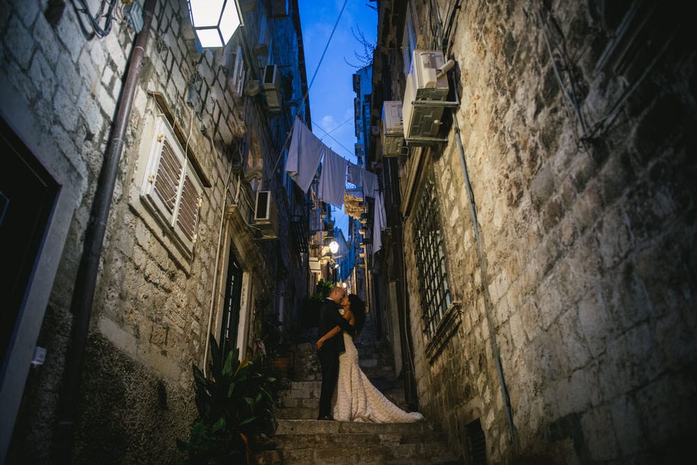Croatia elopement example - in the streets of Dubrovnik by night