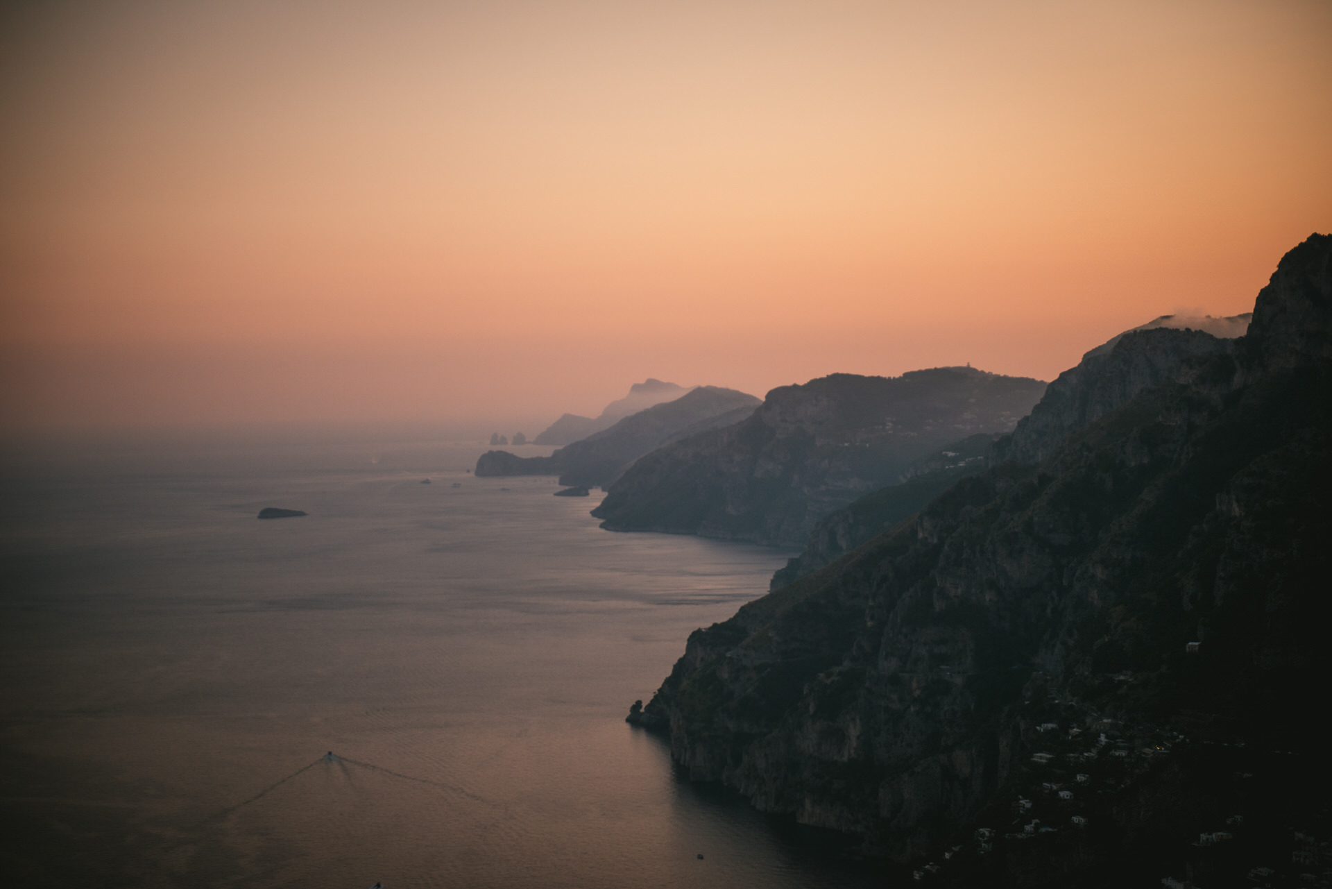 The Amalfi Coast at sunset