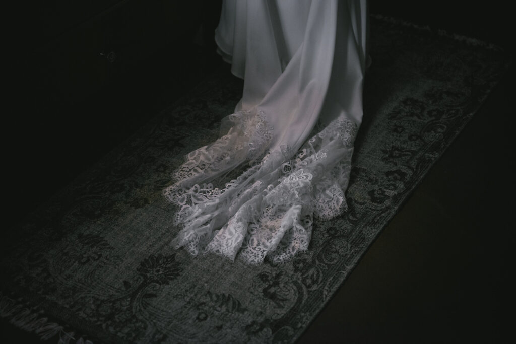 Wedding dress detail during an elopement in Iceland