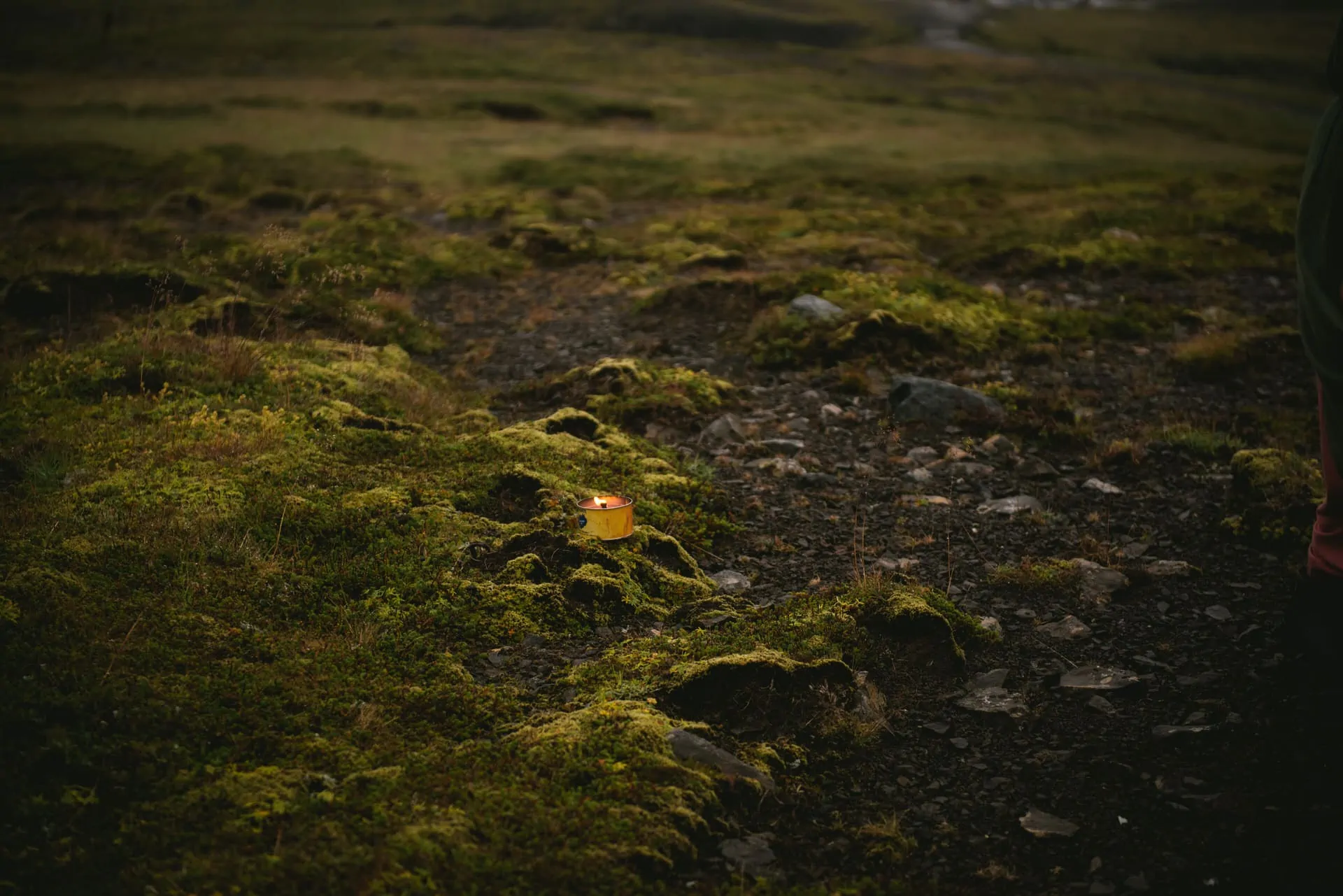Candles burning in a lava field during a Pagan wedding ceremony in Iceland