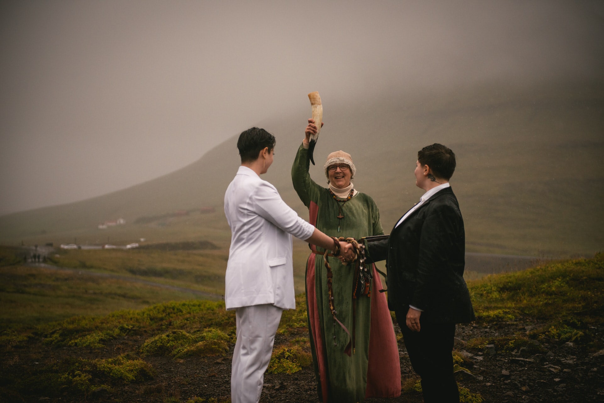 End of a Pagan wedding ceremony in Iceland