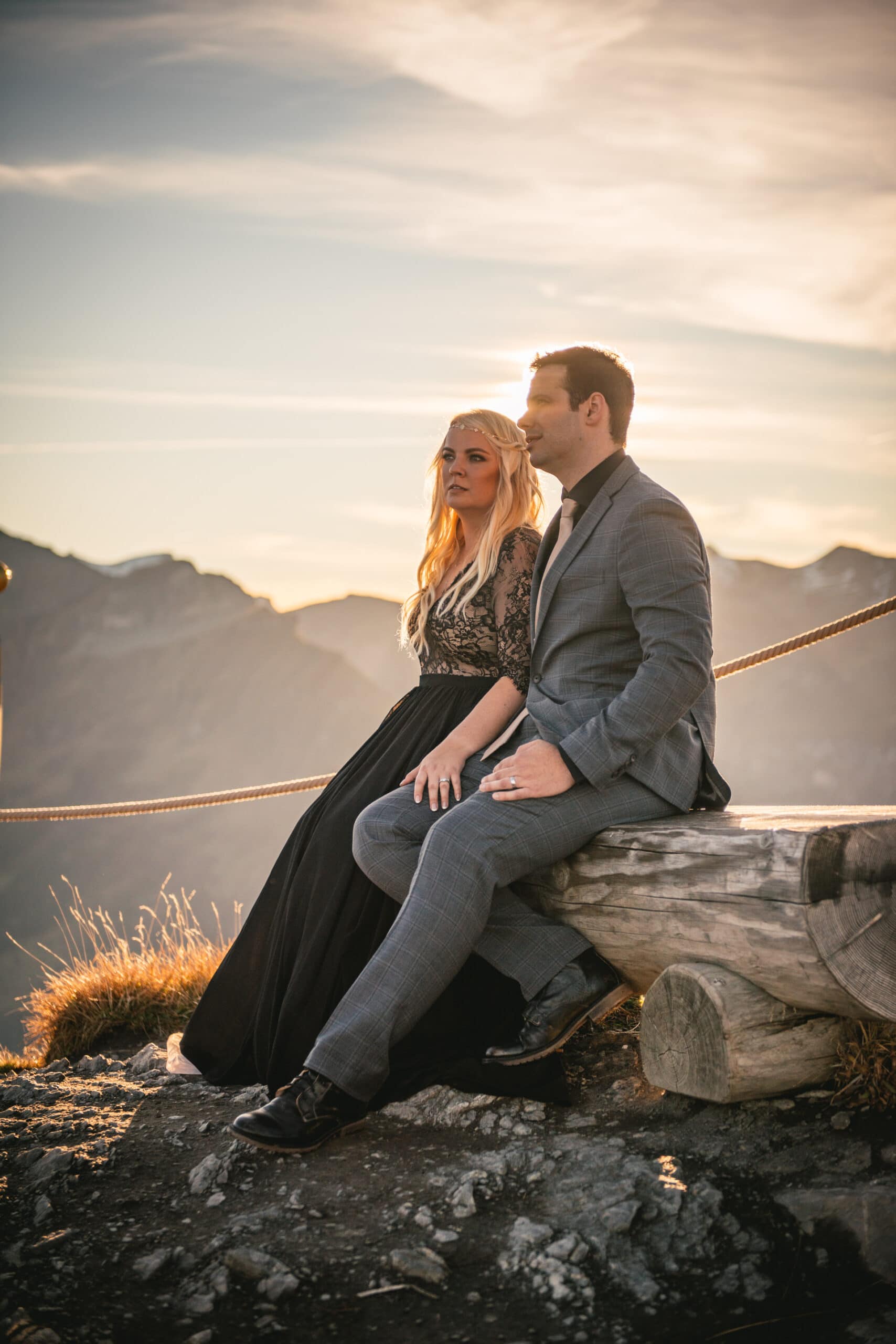 Couple enjoying the view on their elopement day in Switzerland
