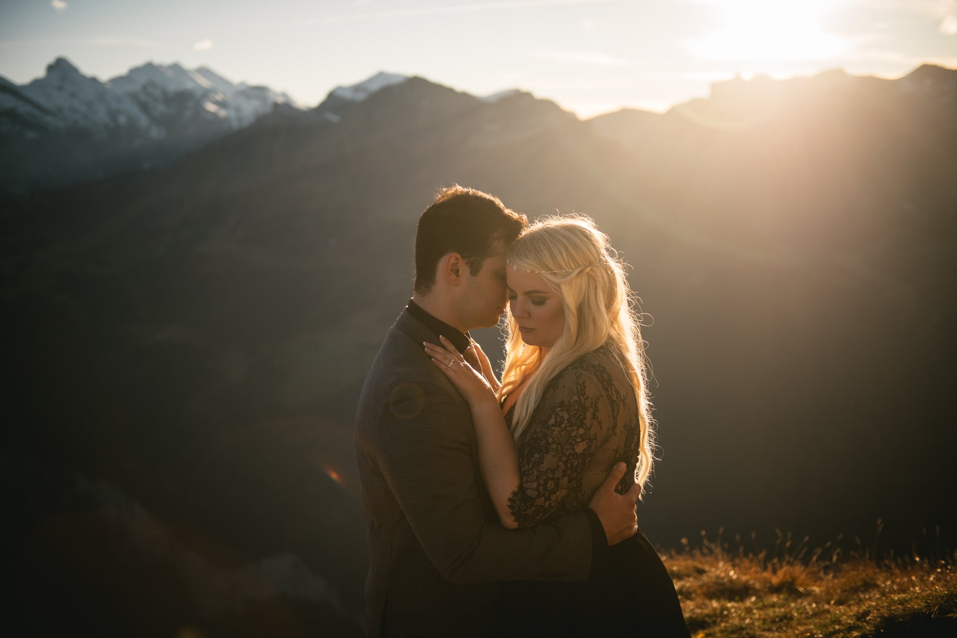 Couple looking at each other on their elopement day in Switzerland