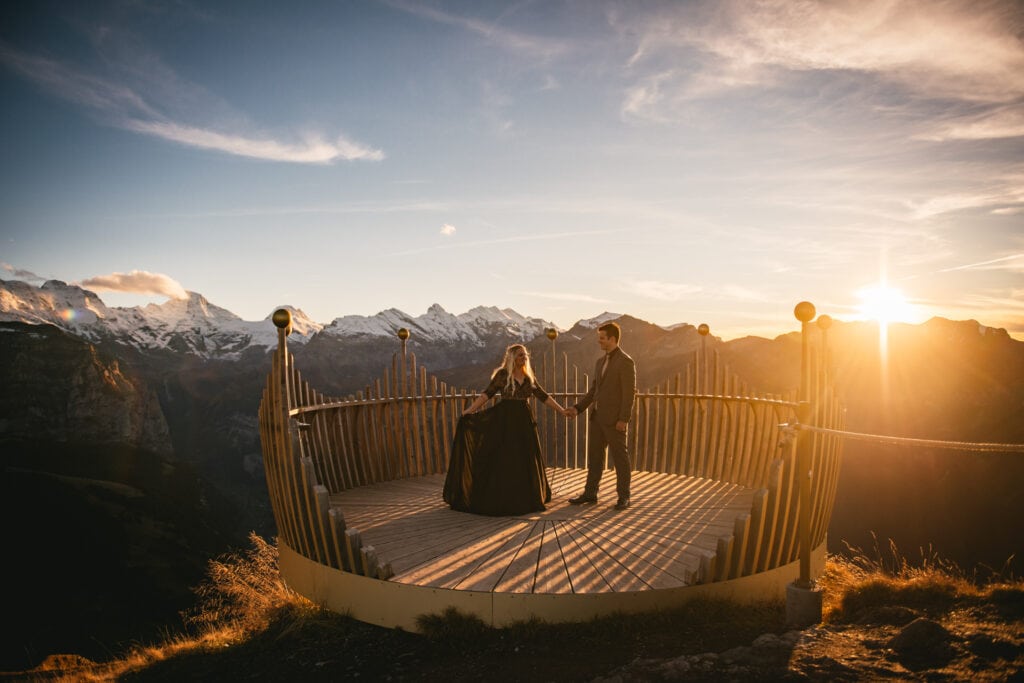 Couple with epic dramatic light on their elopement day in Switzerland