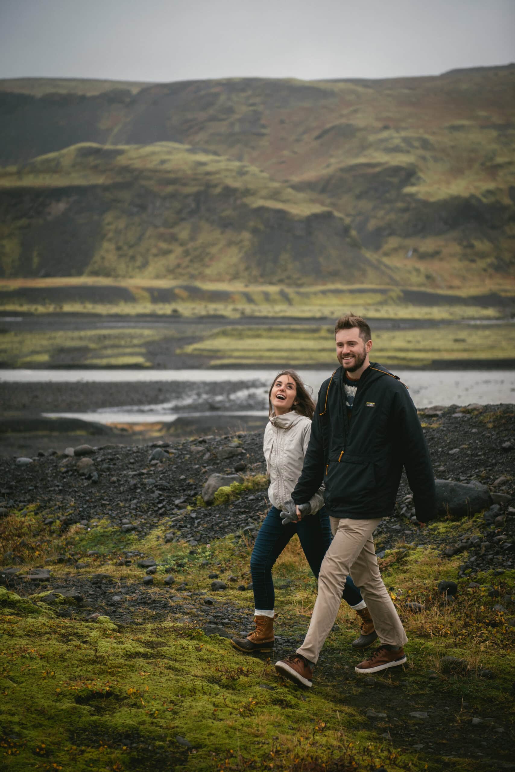 Couple walking in the wild before their elopement in Iceland