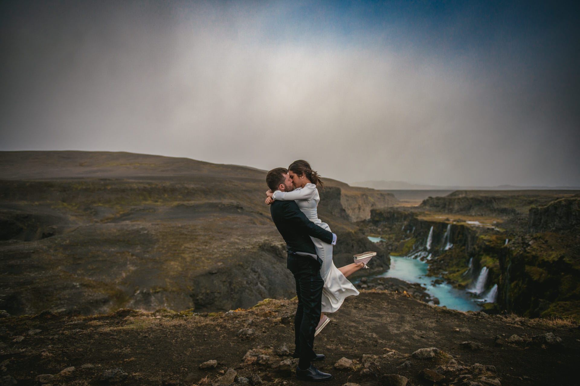 Couple posing in Iceland after their elopement in Iceland