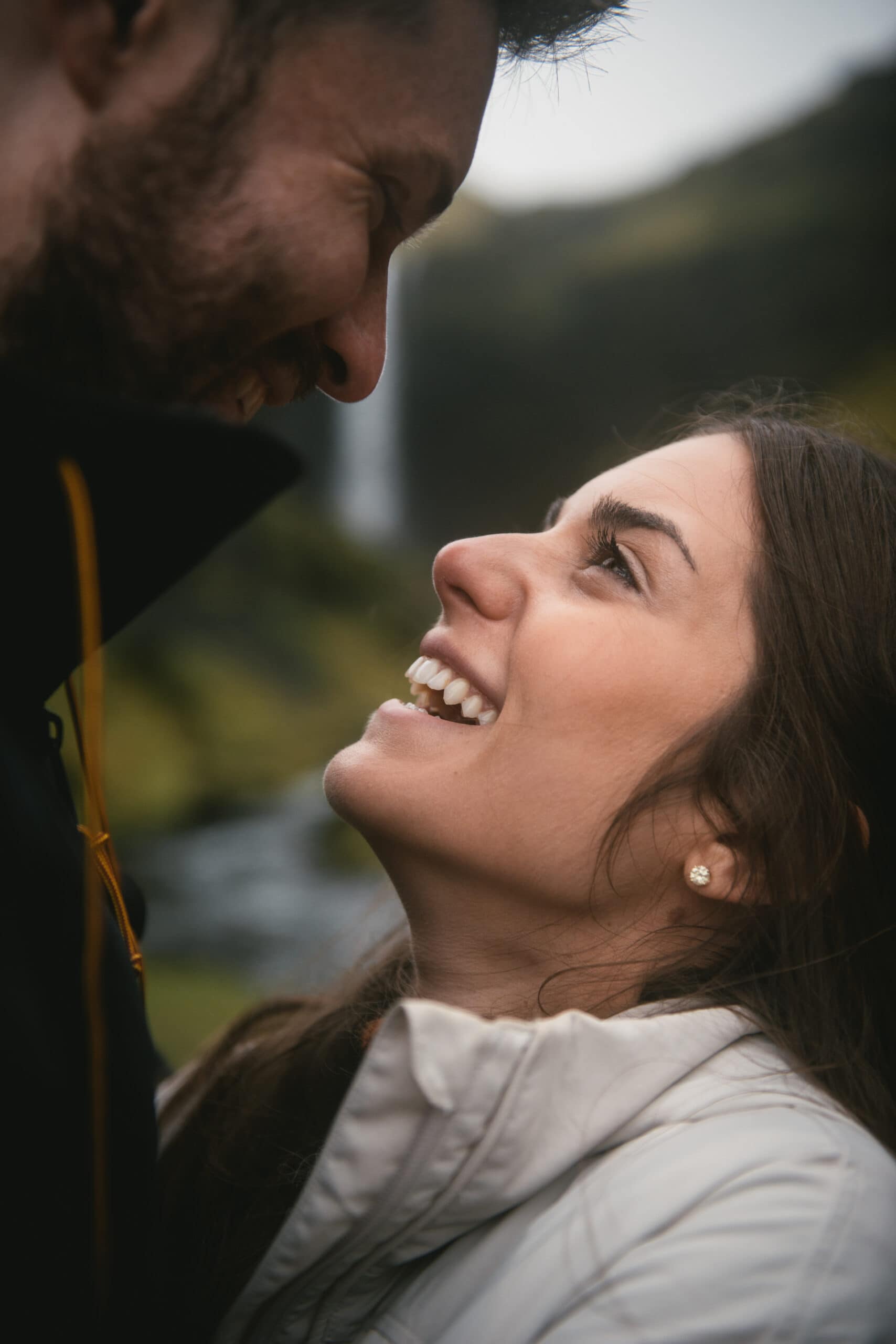 Couple laughing before their elopement in Iceland