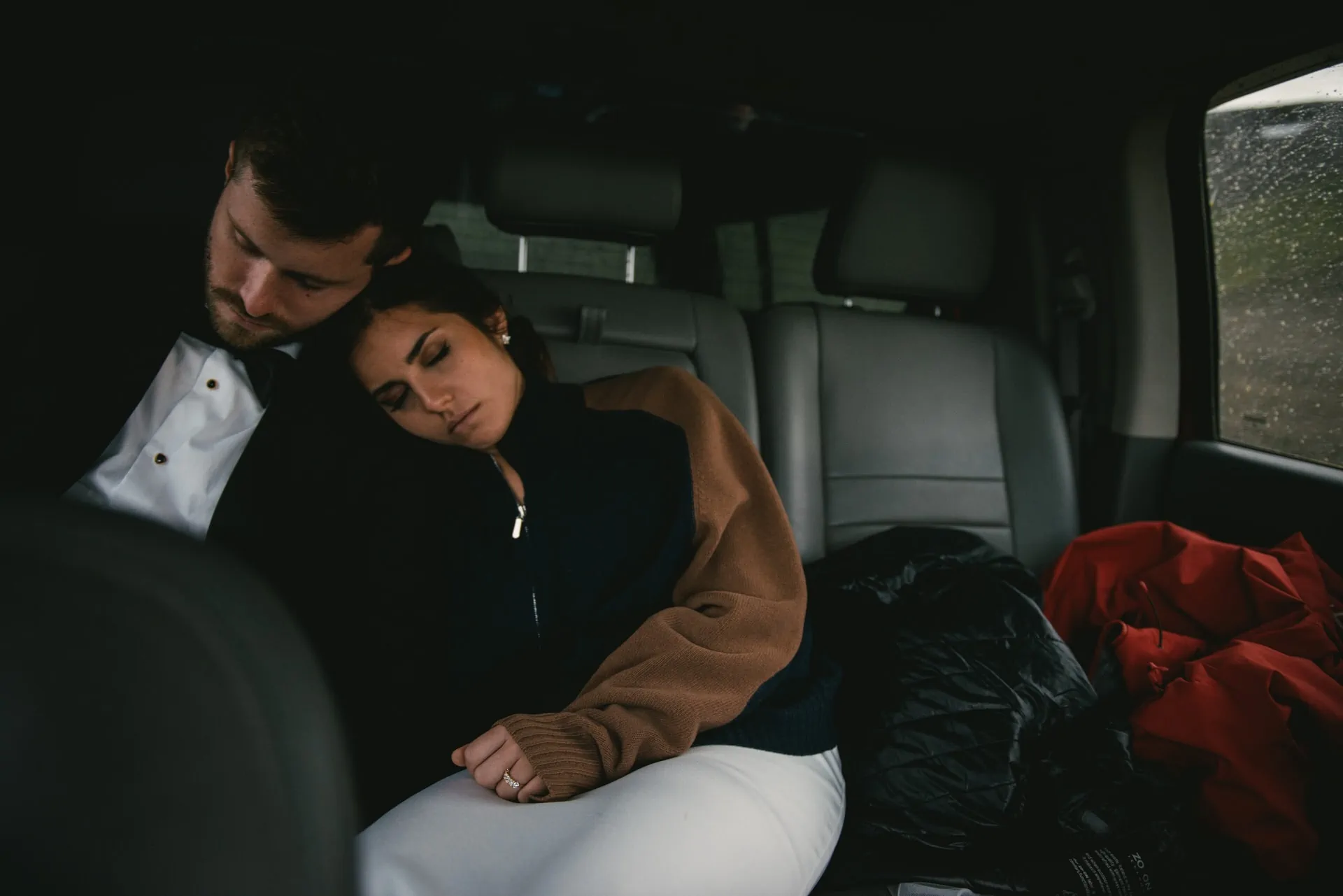 Bride and groom sleeping in the superjeep after their elopement in Iceland