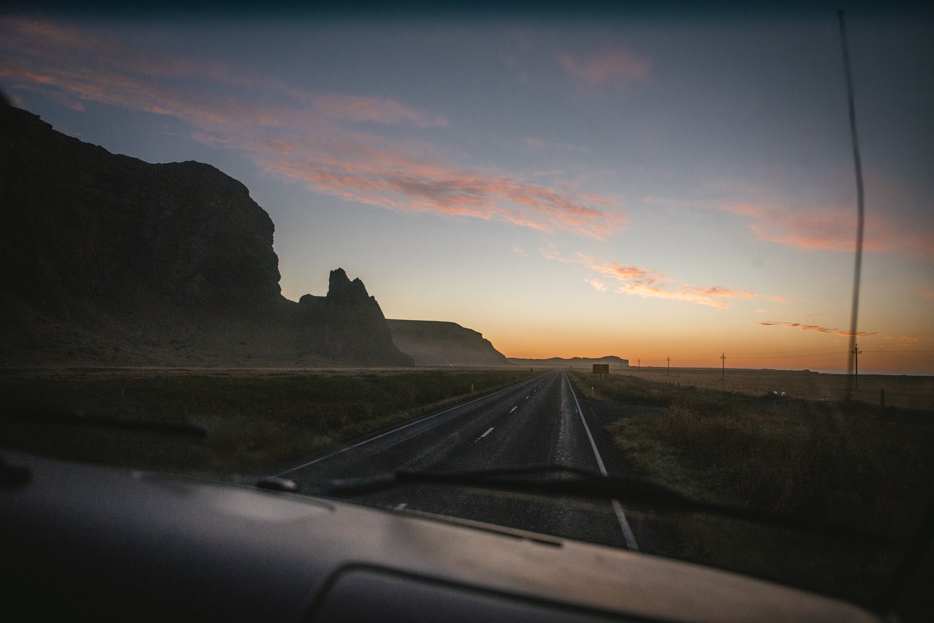 Icelandic road at sunrise