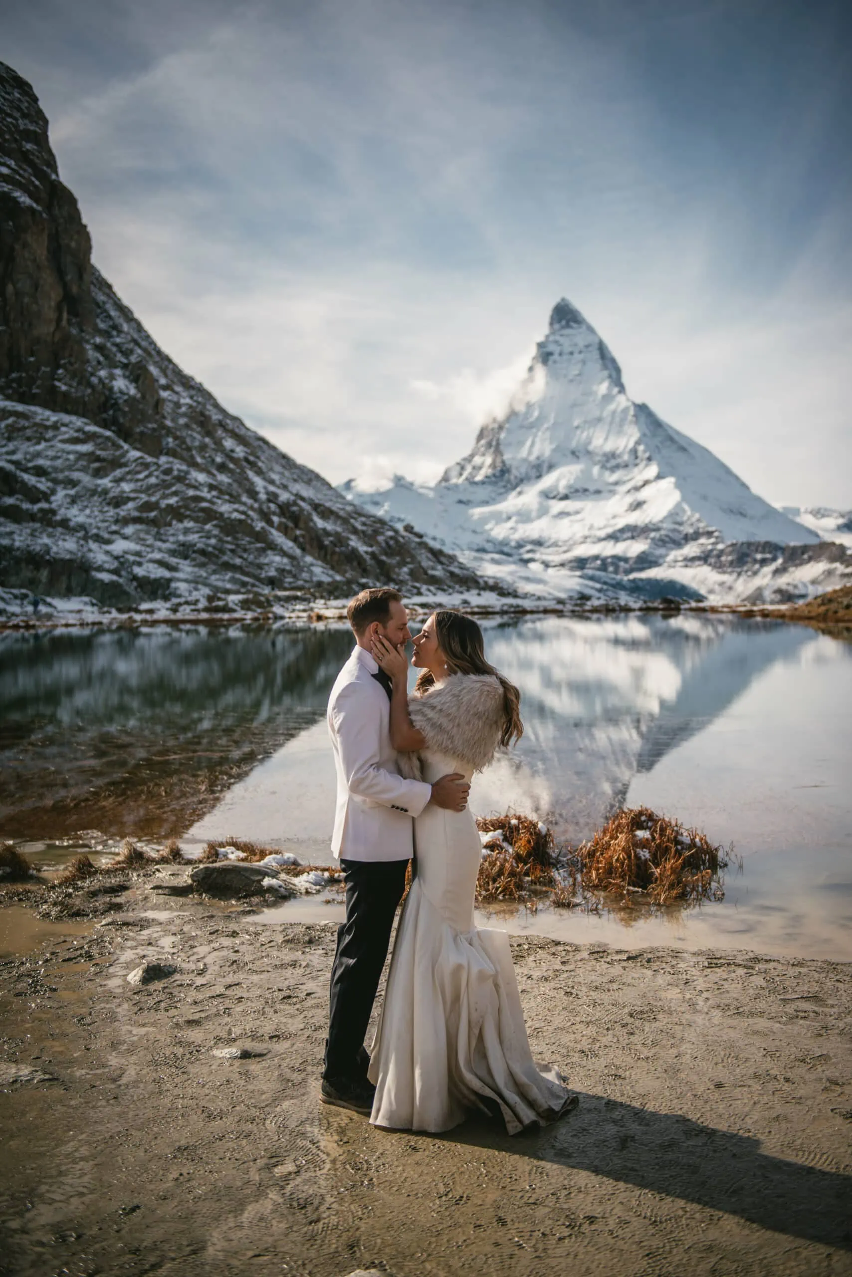 Couple after their elopement ceremony in Zermatt by the Matterhorn