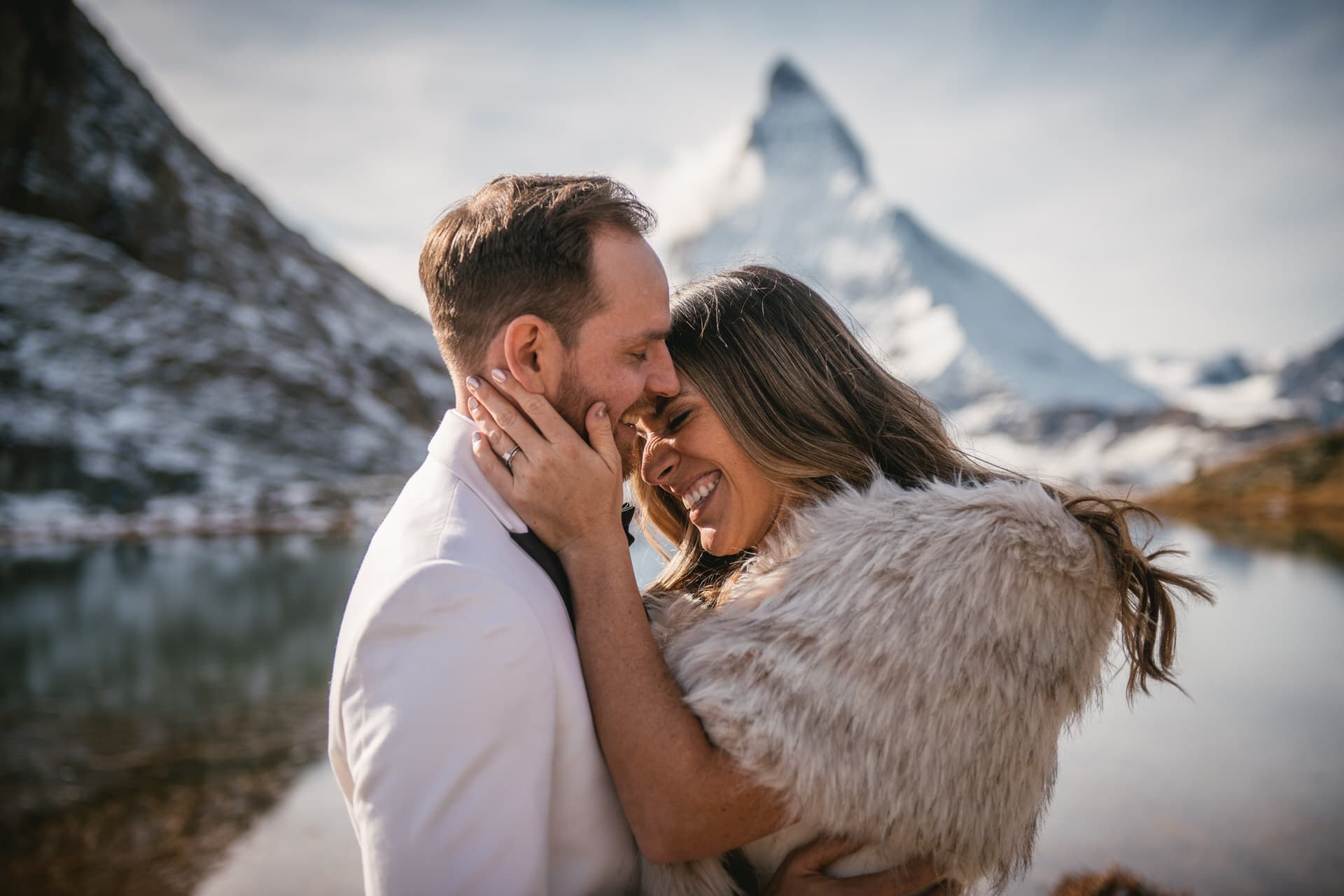 Couple after their elopement ceremony in Zermatt by the Matterhorn