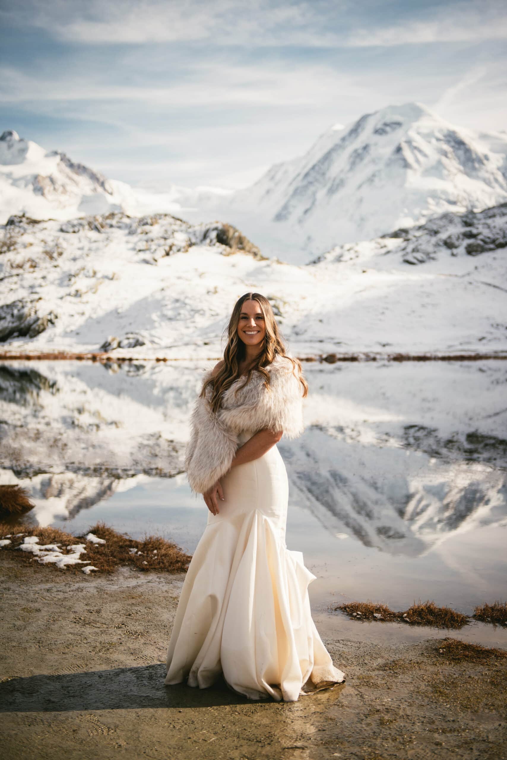 Couple after their elopement ceremony in Zermatt by the Matterhorn