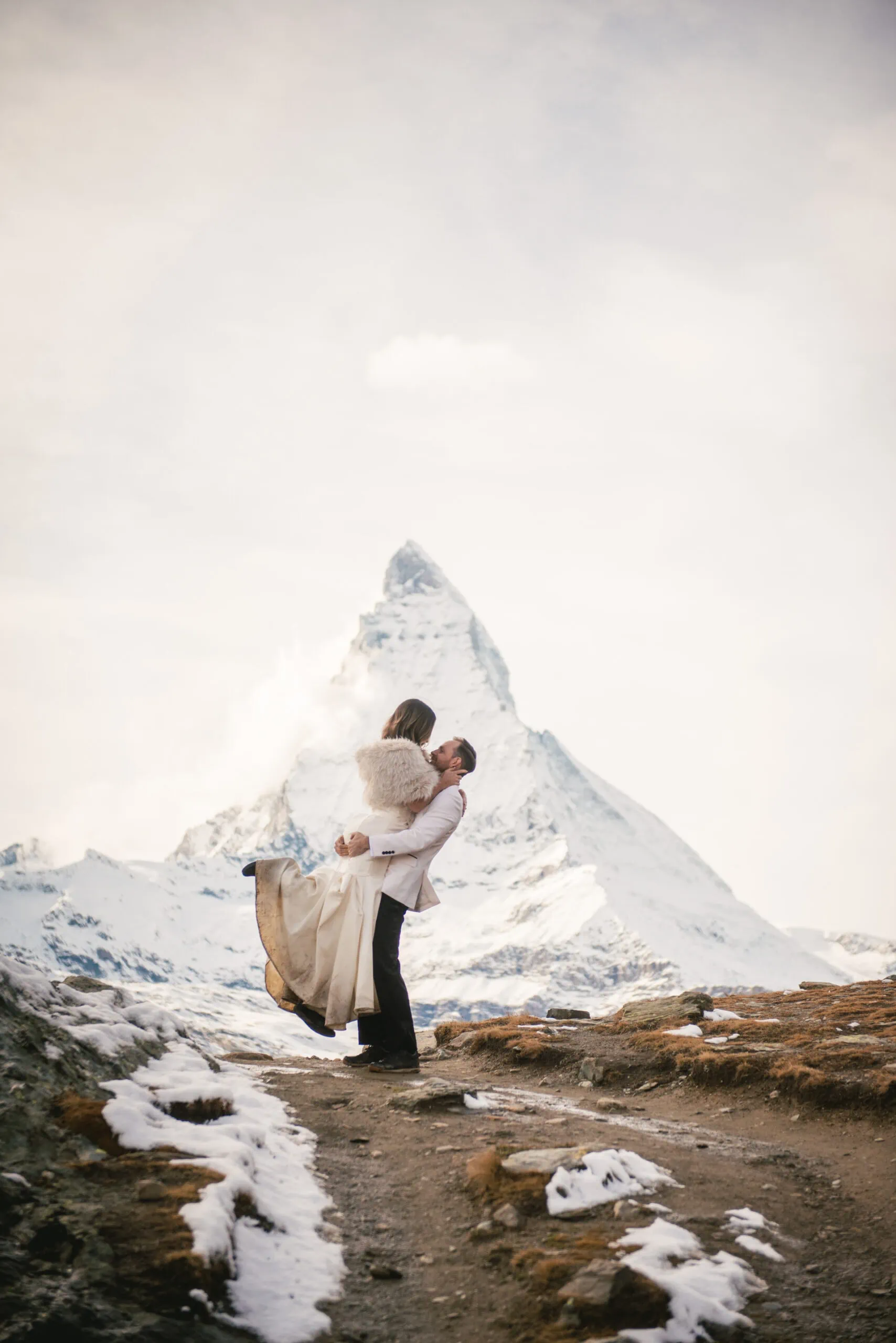Couple after their elopement ceremony in Zermatt by the Matterhorn
