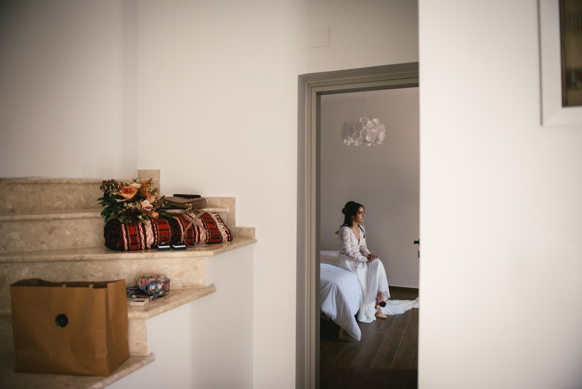 Bride in her room on an elopement day in the Meteora
