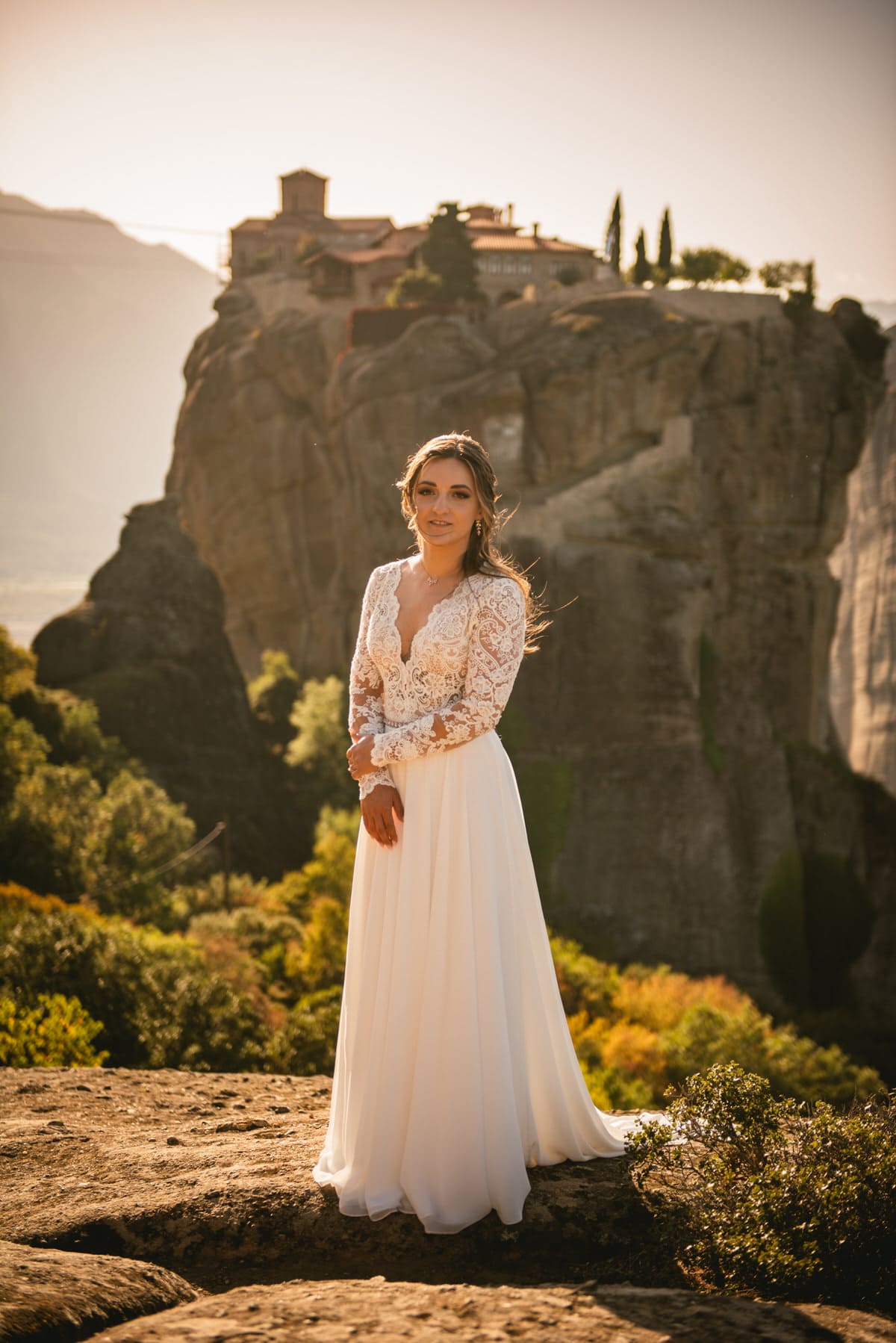 Bride on an elopement day in the Meteora