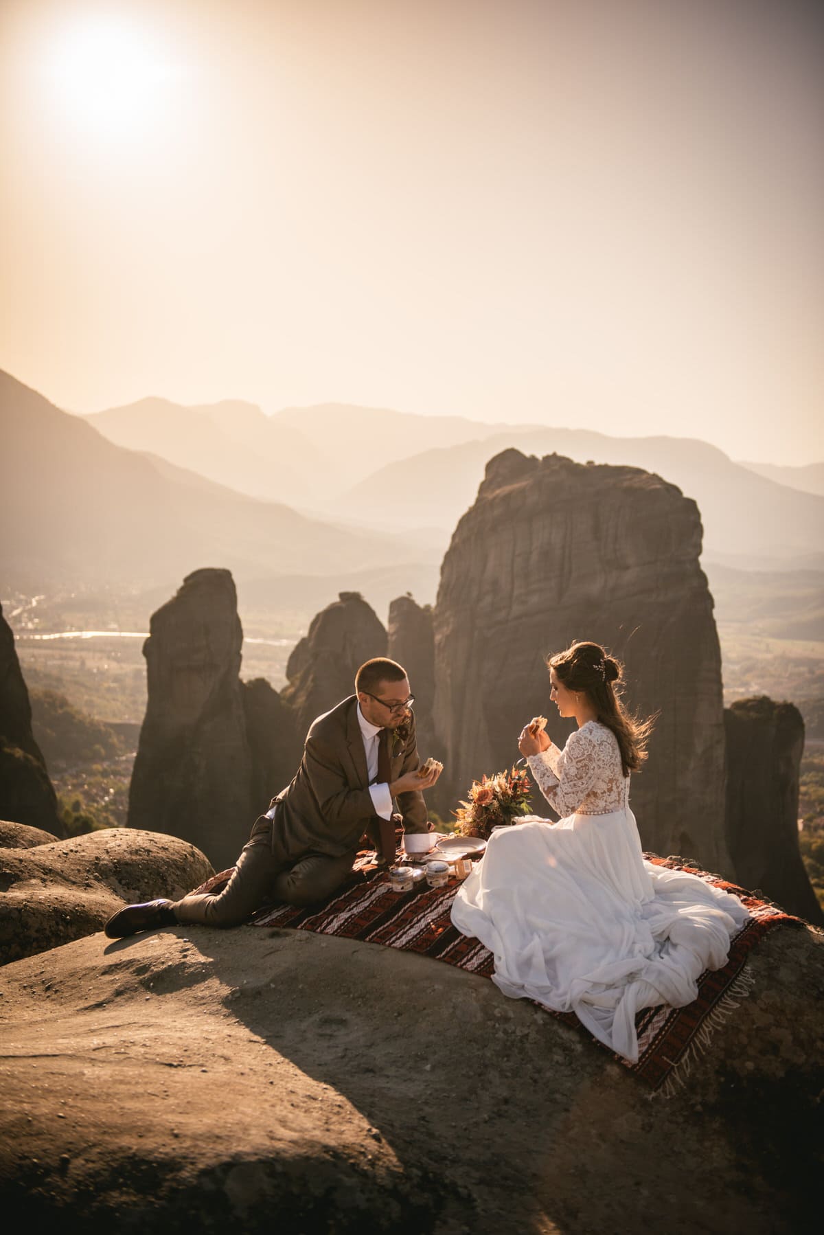 Bride and groom on an elopement day in the Meteora