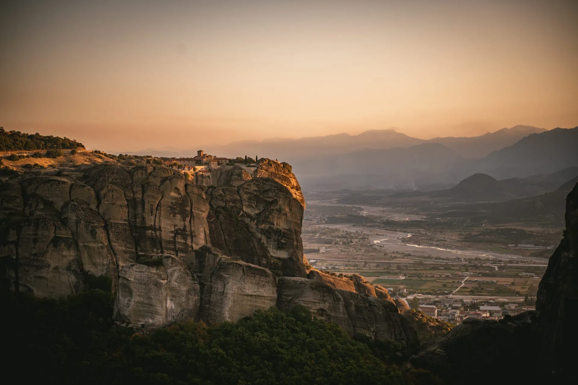 Sunset on the Meteora monasteries