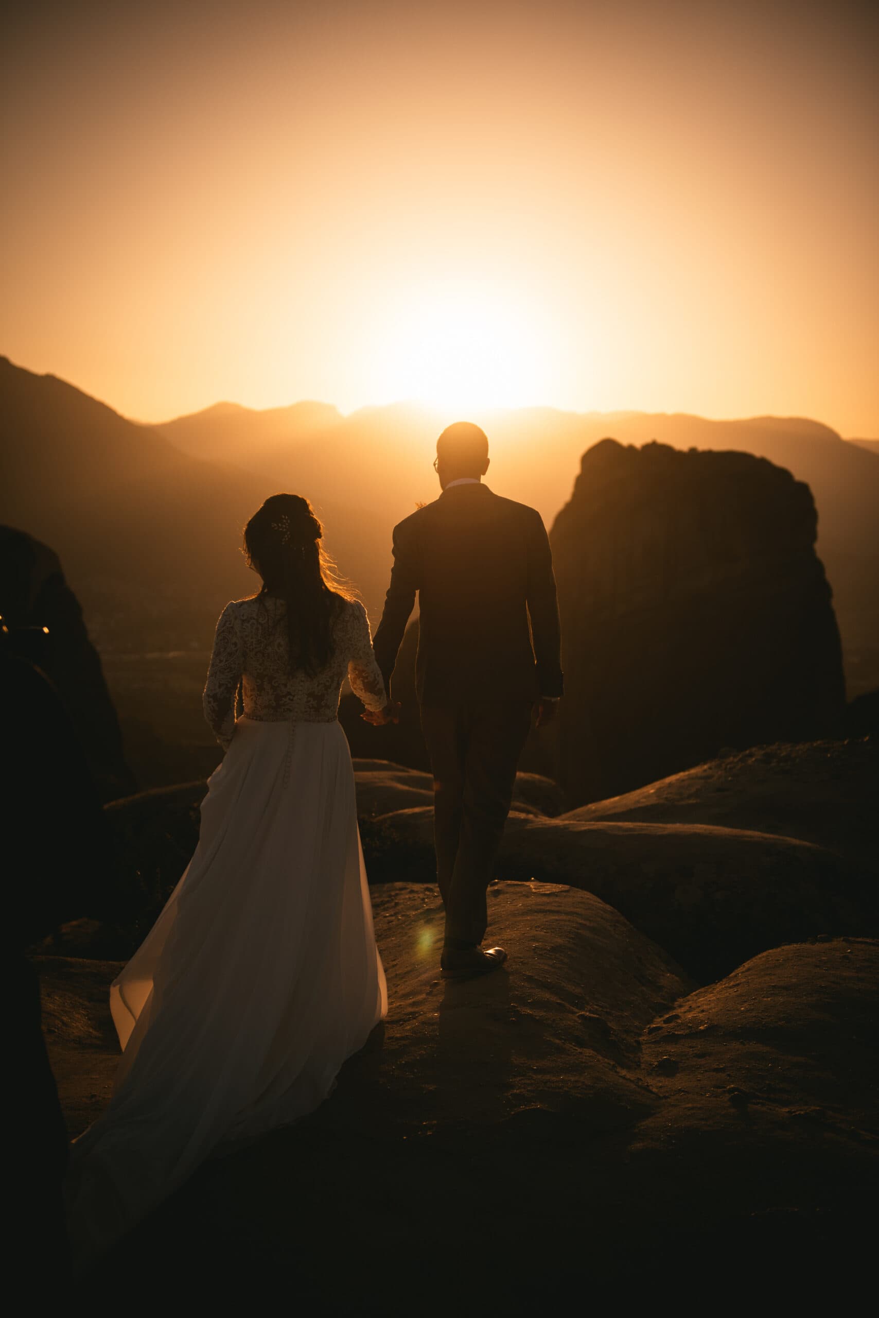 Couple shadows on their Meteora wedding elopement
