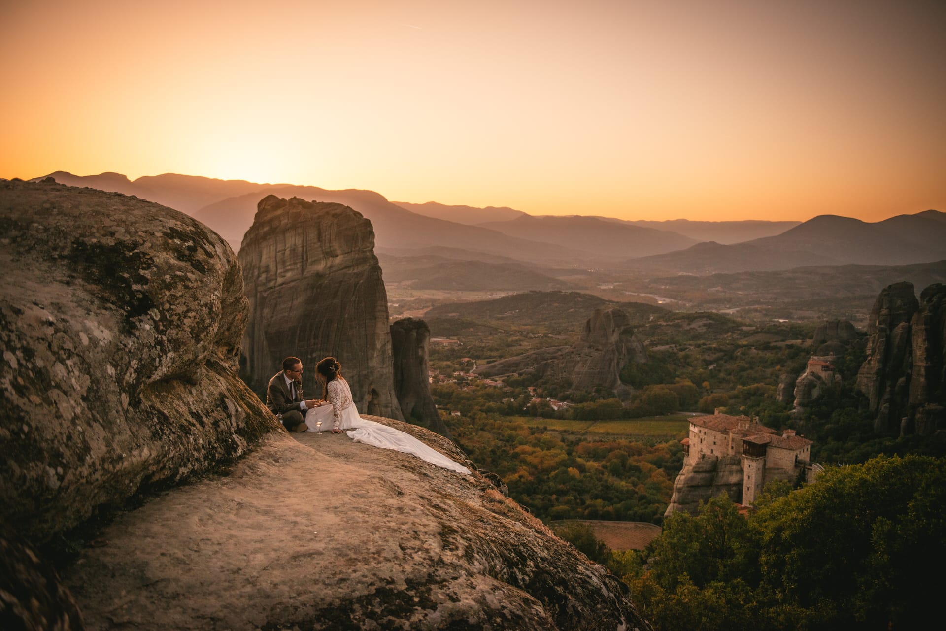 Couple enjoying the view on their Meteora wedding elopement