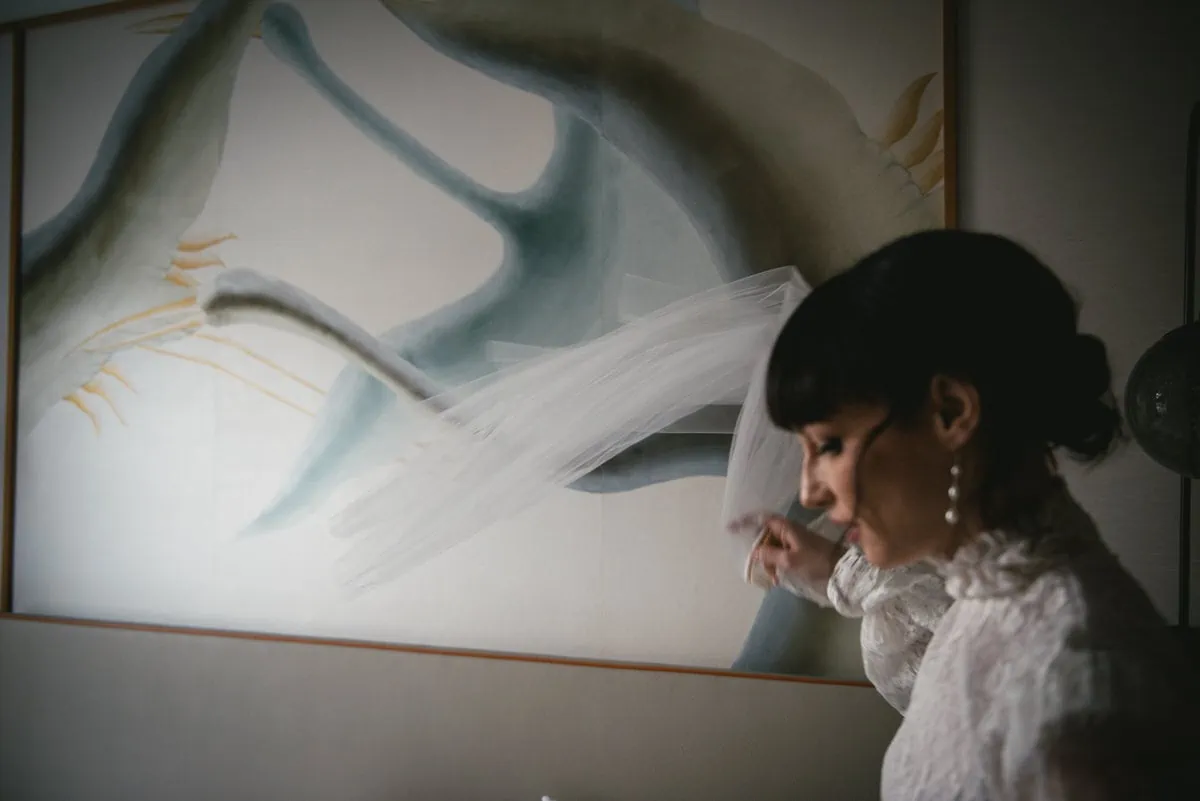 Bride in her room on her elopement day near Zurich