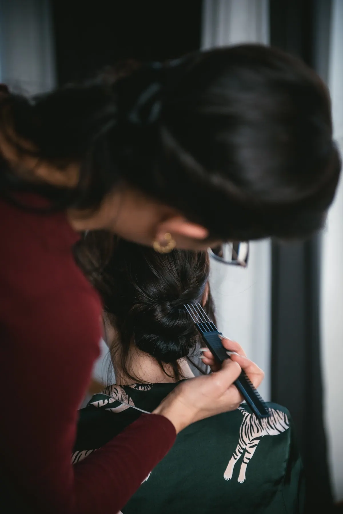 Bride getting ready on her elopement day near Zurich