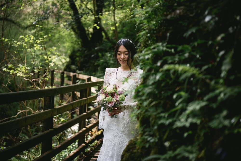 The bride's elegant and timeless wedding dress during their Northern Ireland elopement.