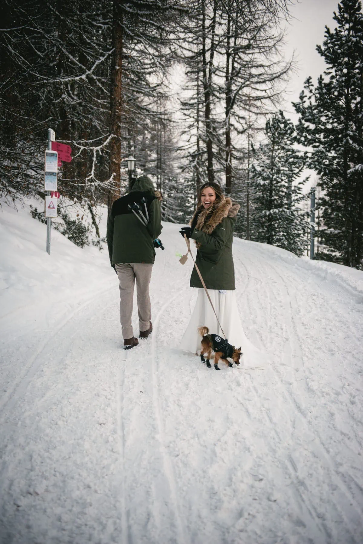 Couple on their winter elopement day in Zermatt