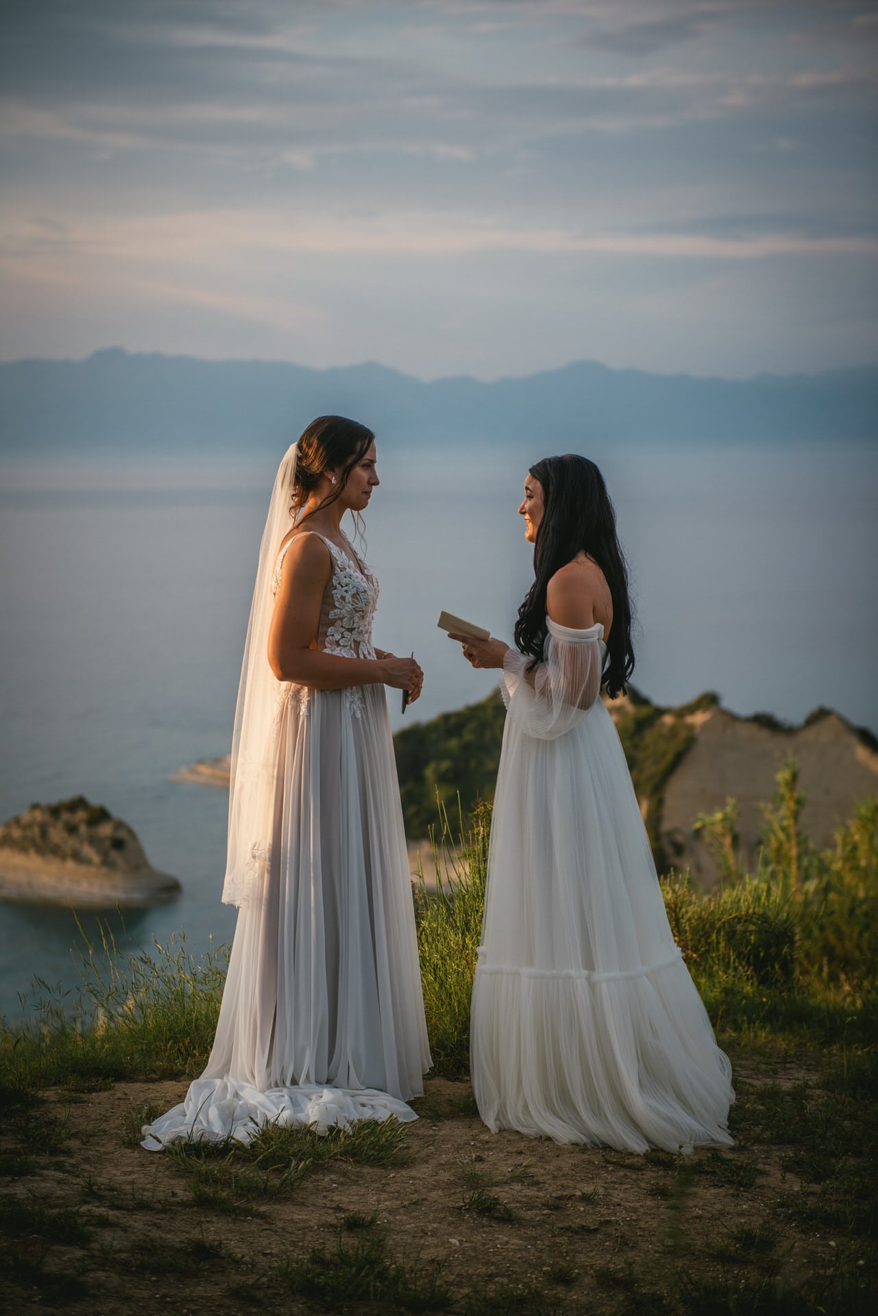 The couple's happiness radiating during their heartfelt Corfu elopement ceremony.