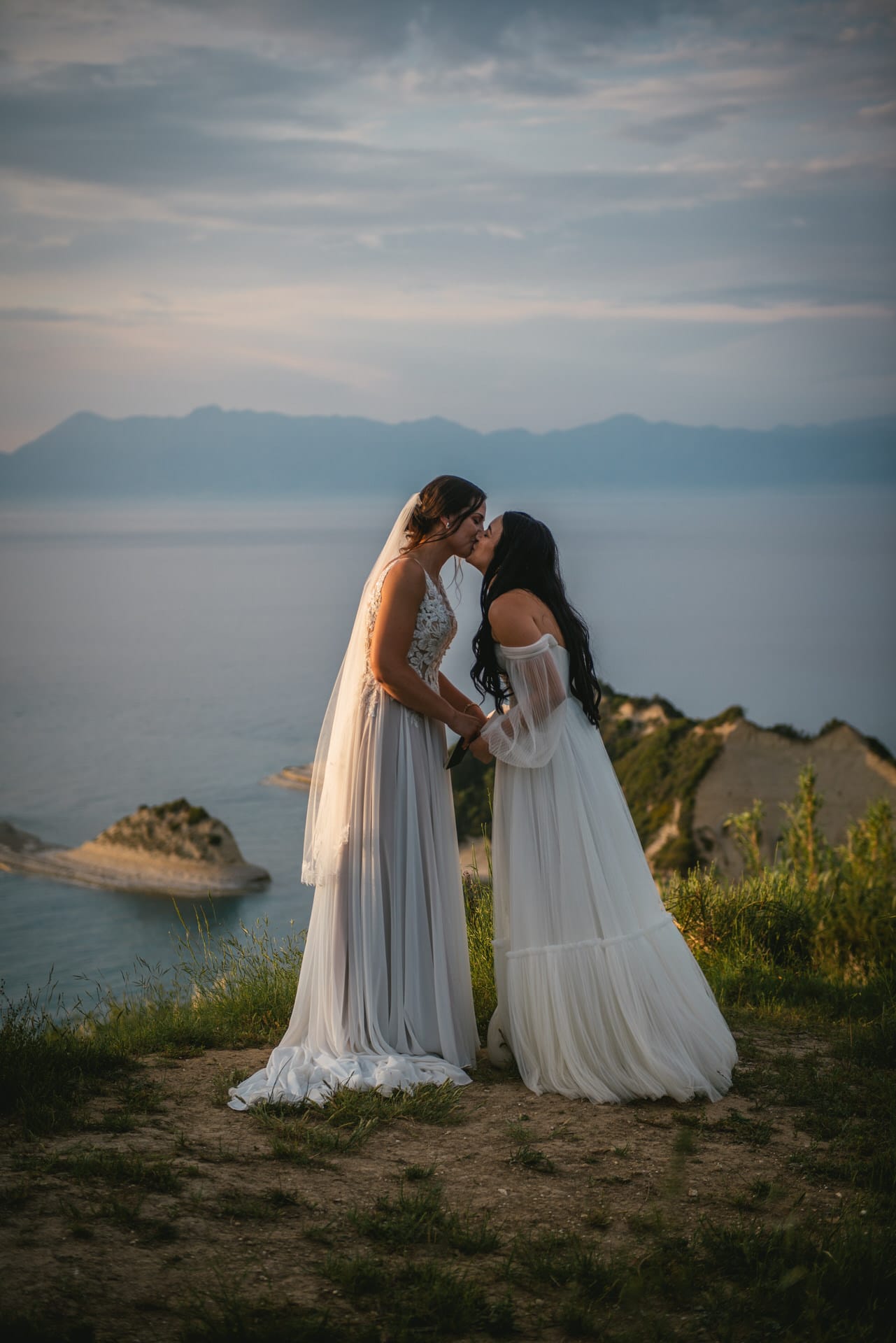 A serene moment of unity during their enchanting Corfu elopement ceremony.