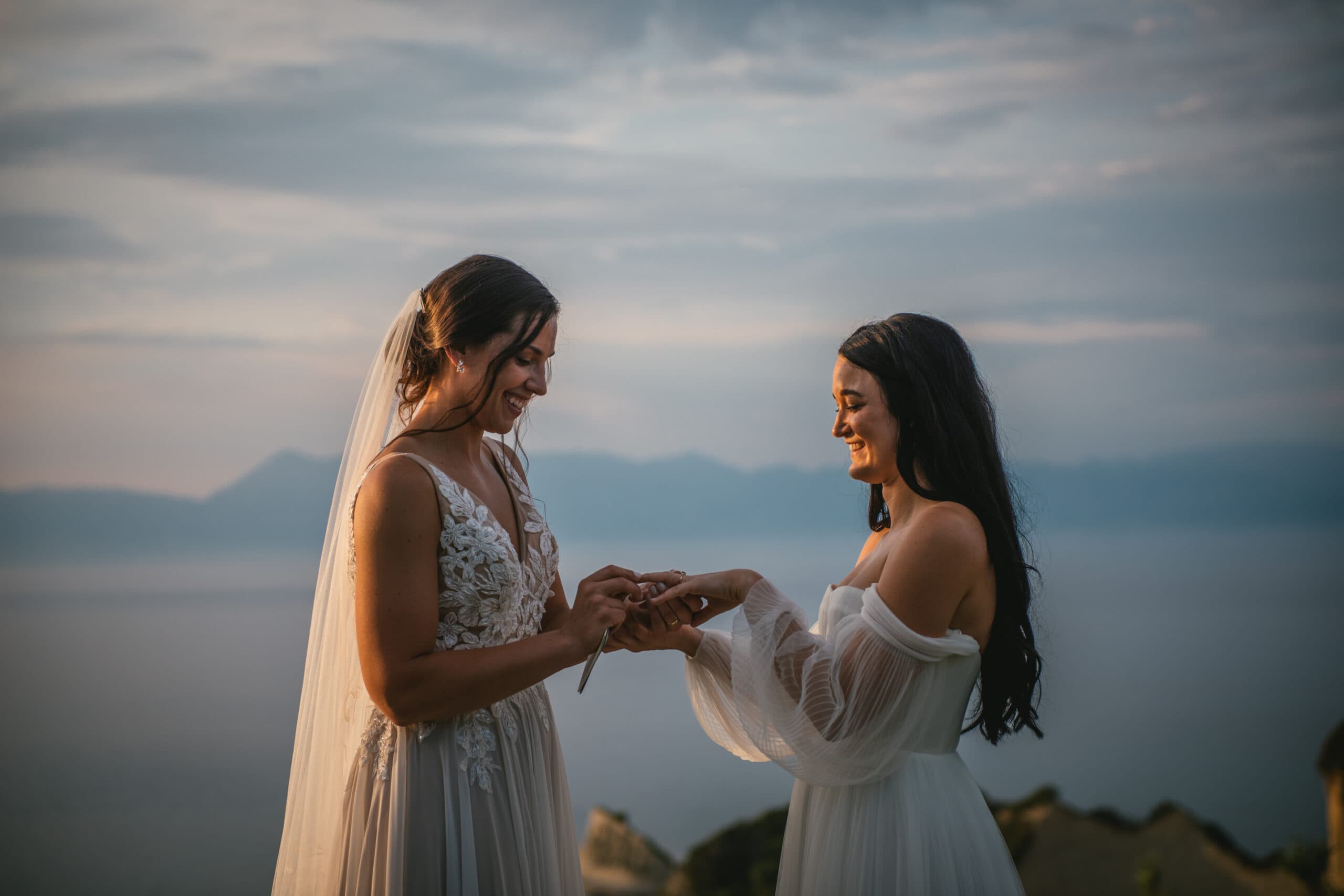 Rings exchanged as promises are made during the Corfu elopement ceremony.
