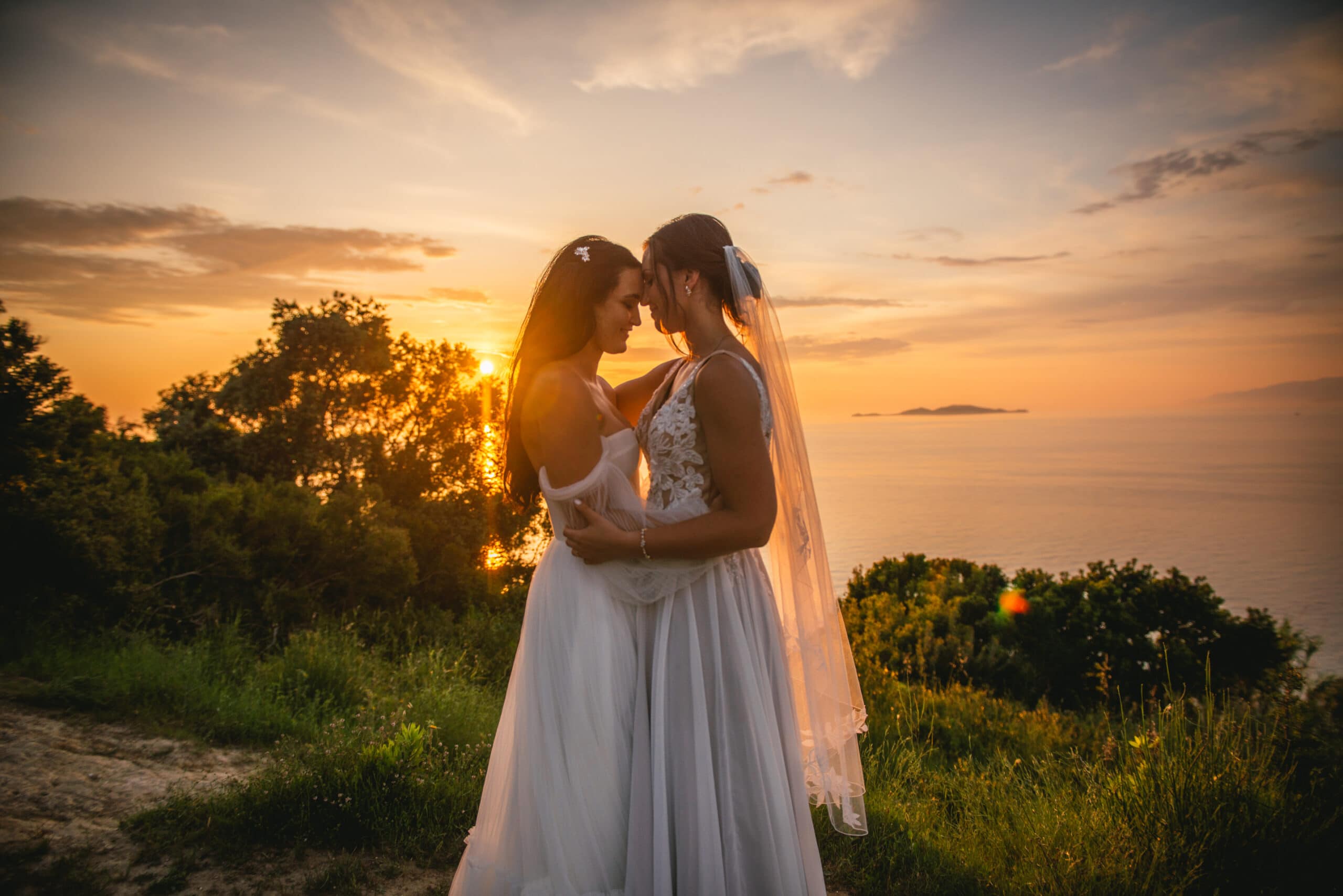 Bride's dance during sunset's embrace, capturing their Corfu elopement magic.