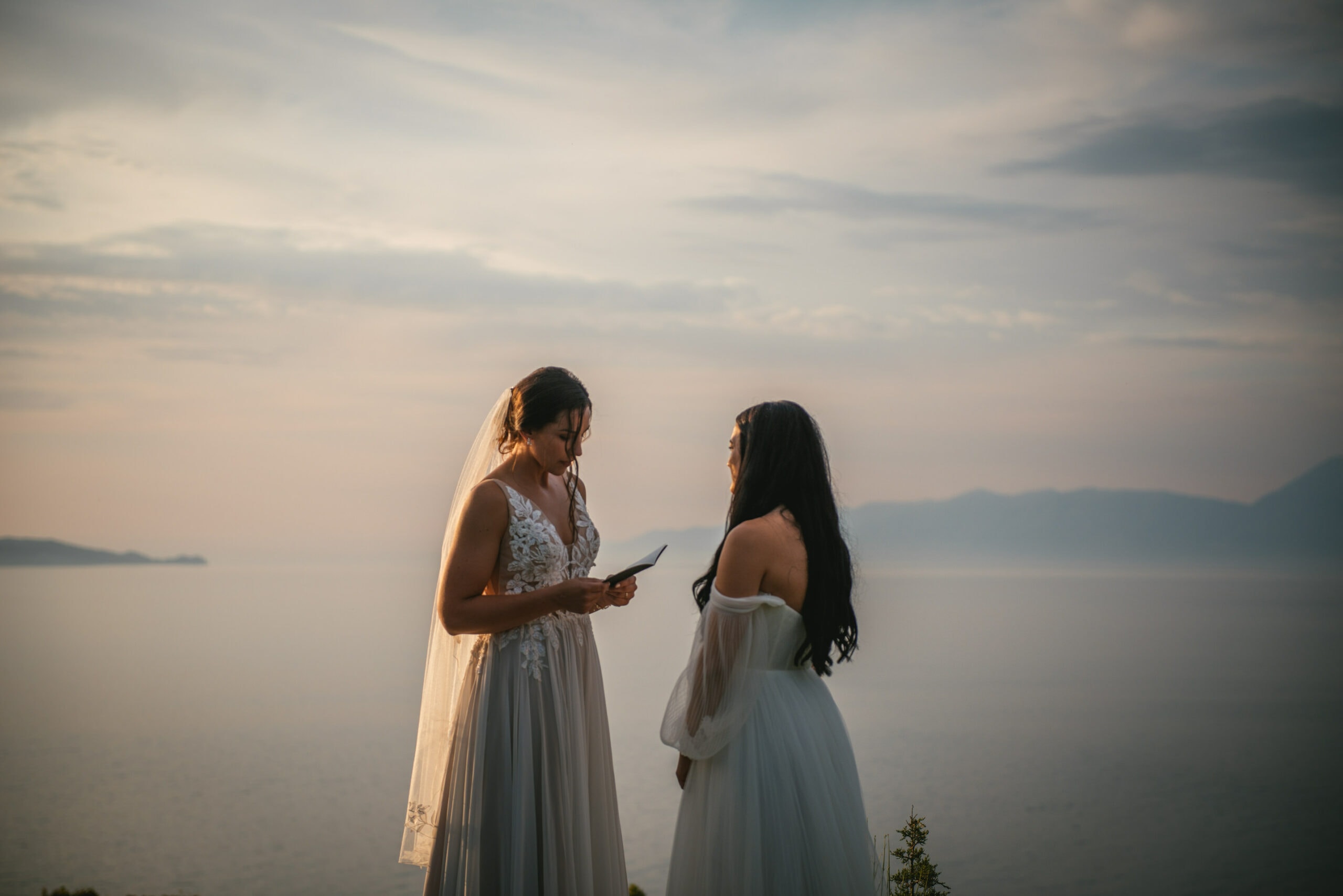 The couple gazing into each other's eyes, united in their Corfu elopement.