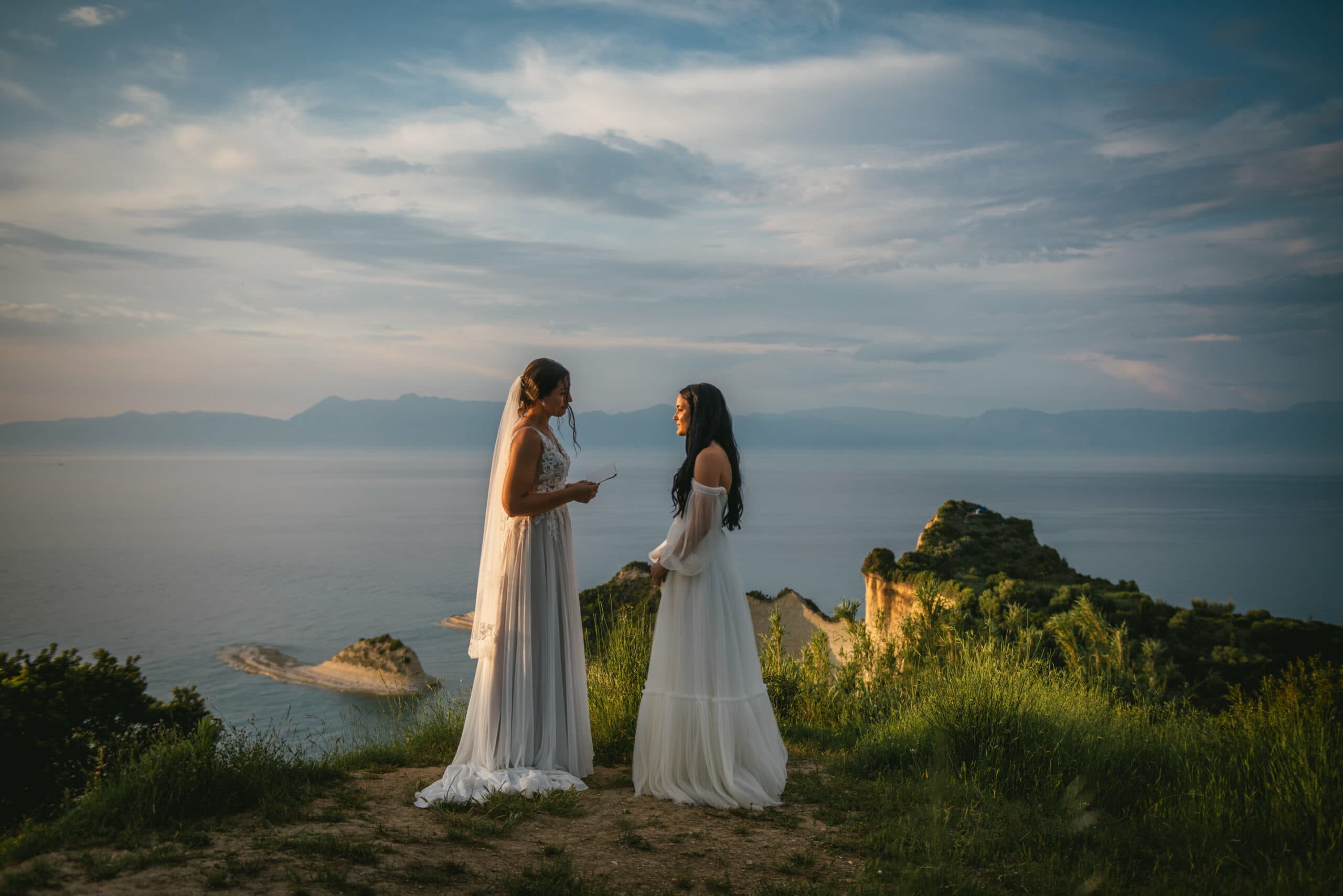 The couple sharing smiles during their heartfelt Corfu elopement ceremony.