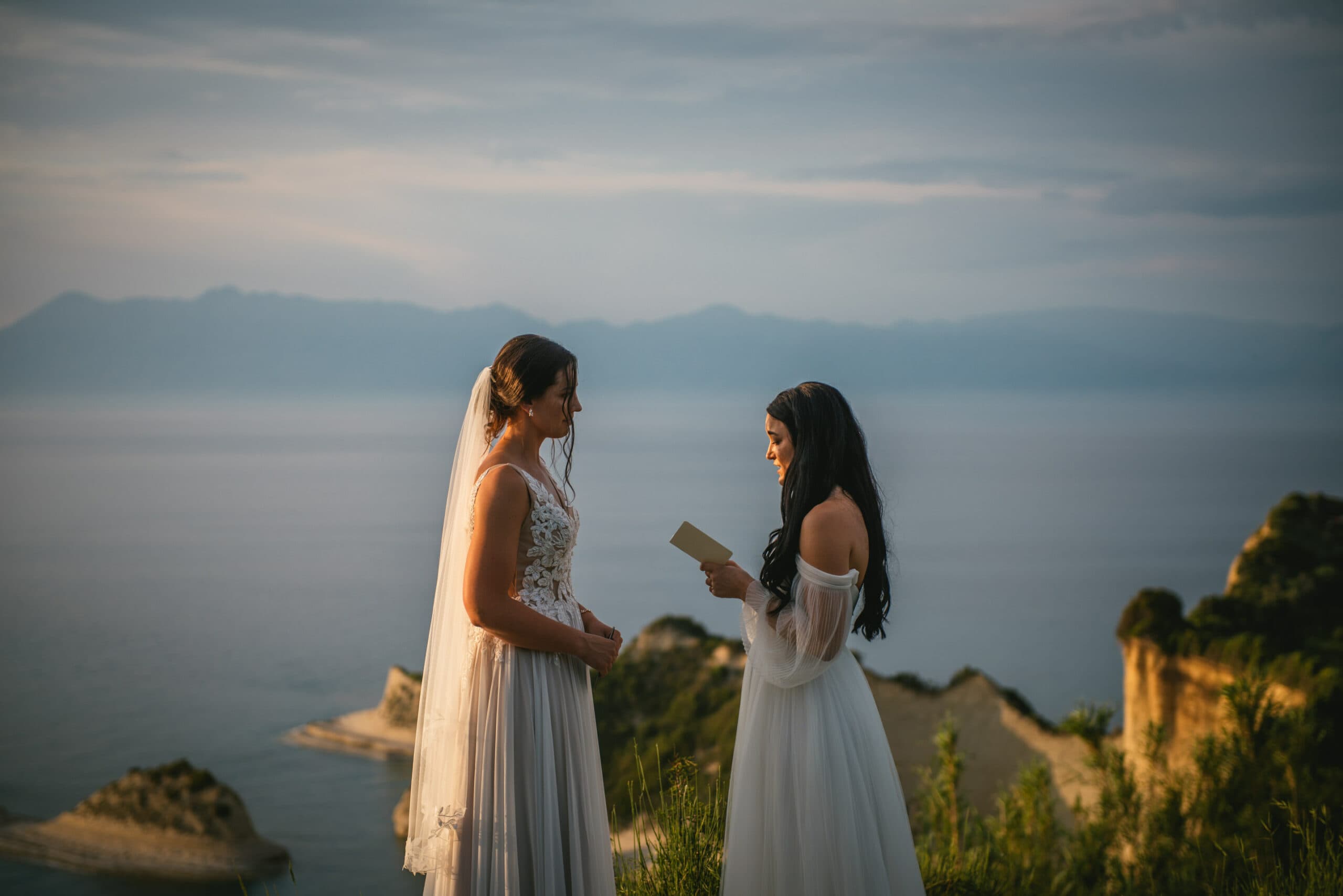 A serene moment of connection during the Corfu elopement ceremony.
