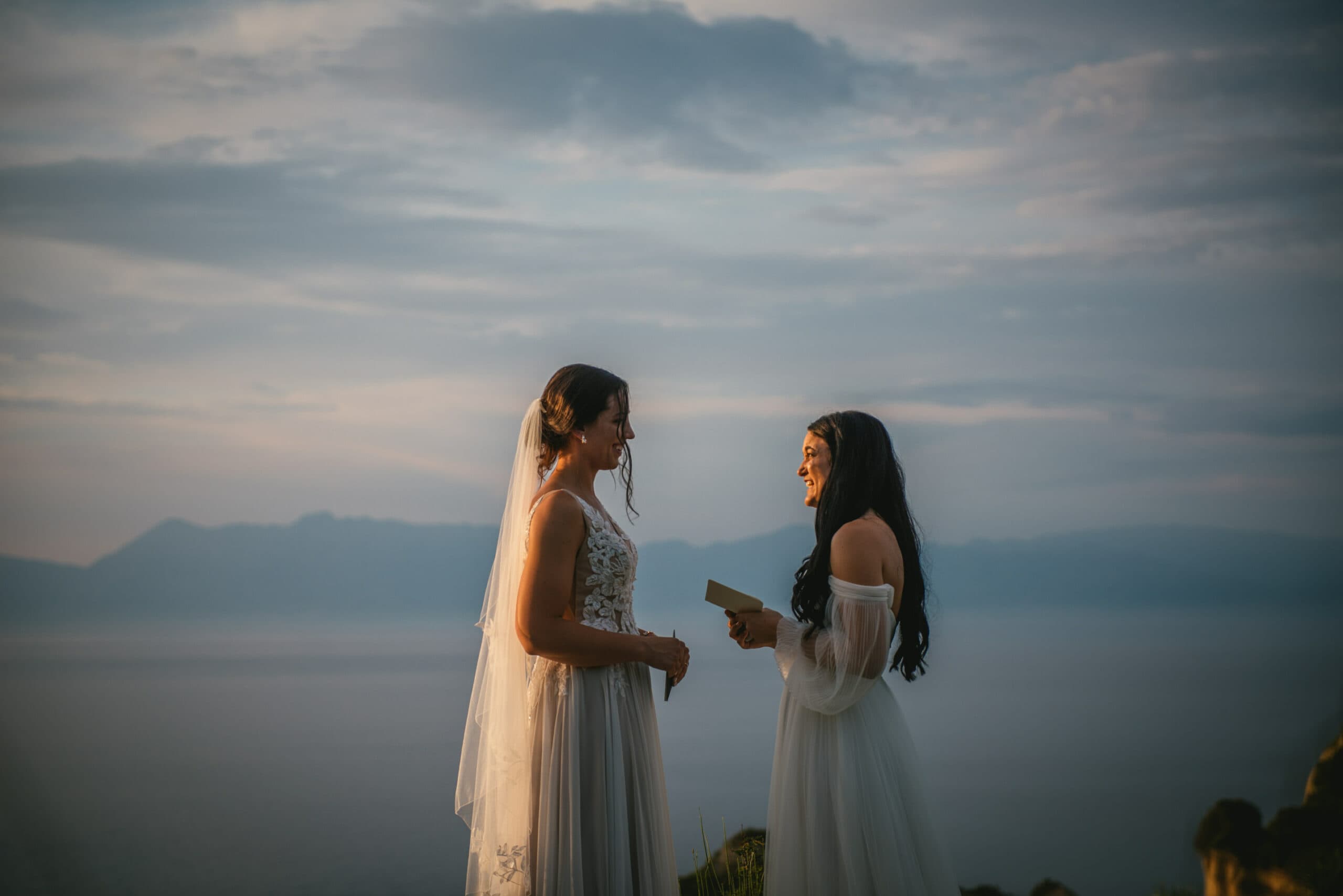 The couple's eyes locked in deep connection during their Corfu elopement ceremony.