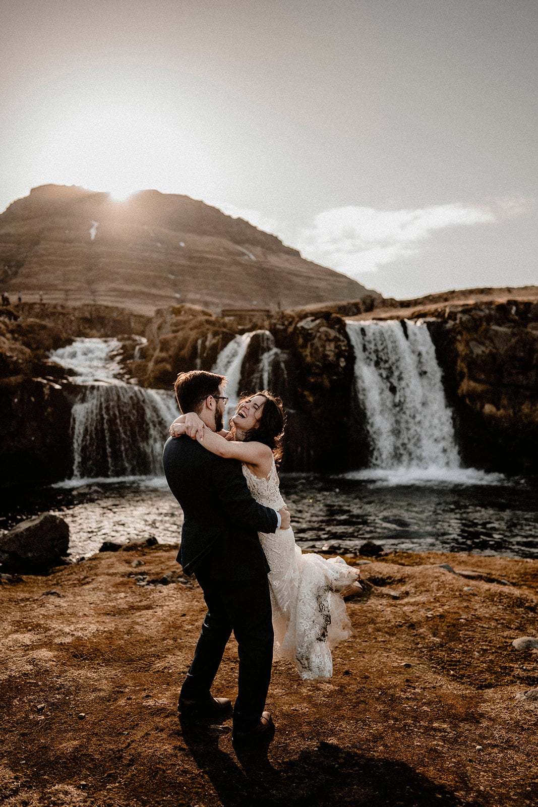 Captivating Love: Bride and Groom Celebrating Elopement in Western Iceland