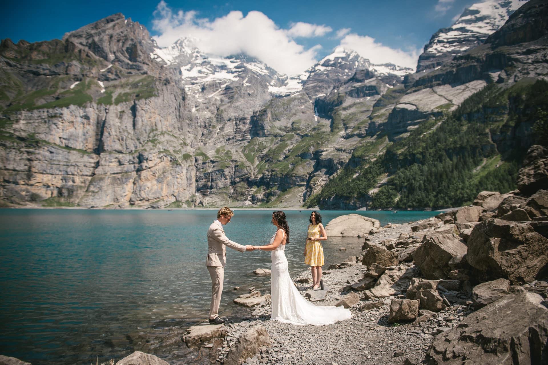 Vows exchanged in nature's cathedral - hiking elopement in Switzerland.