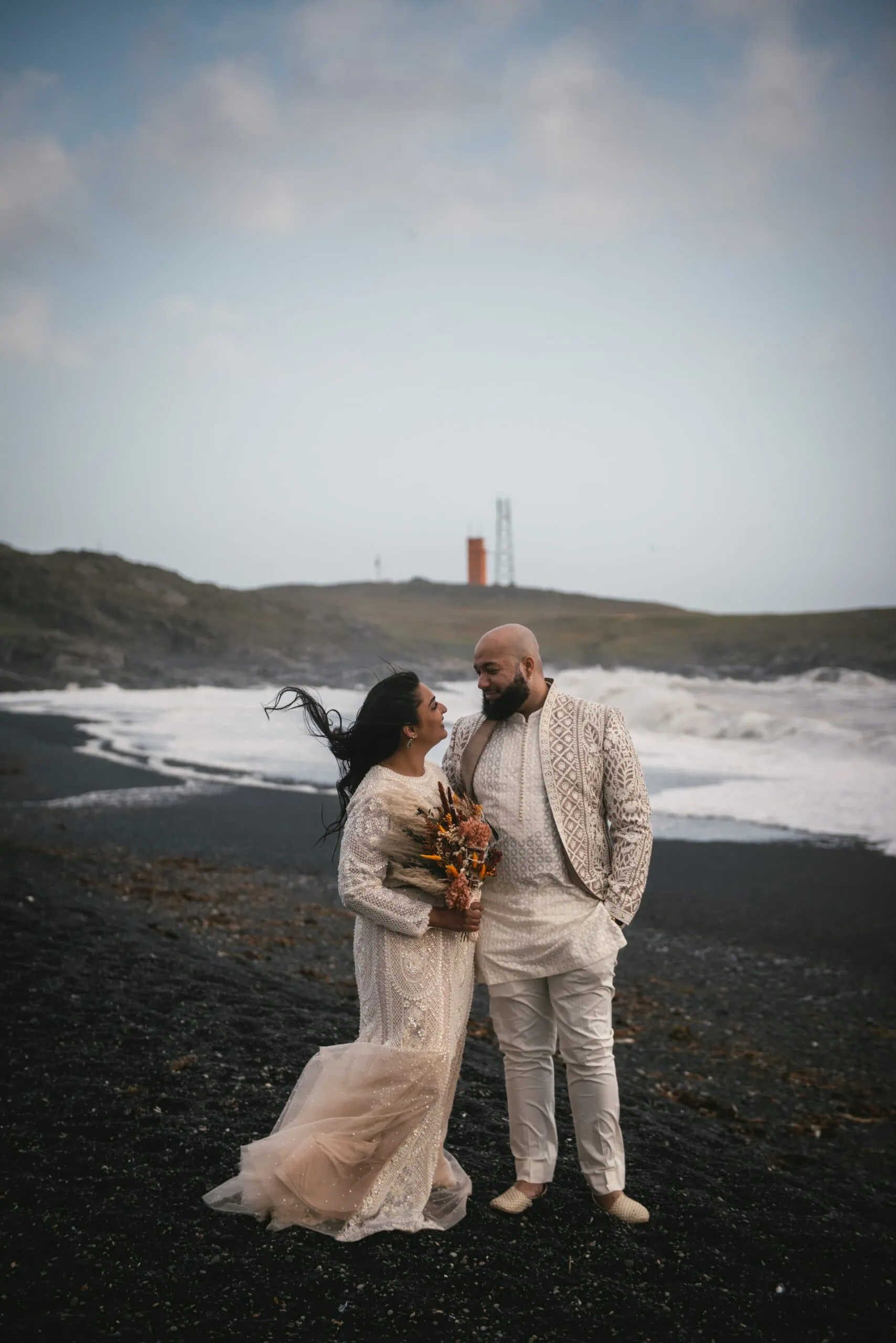 Bride and groom embrace nature's beauty
